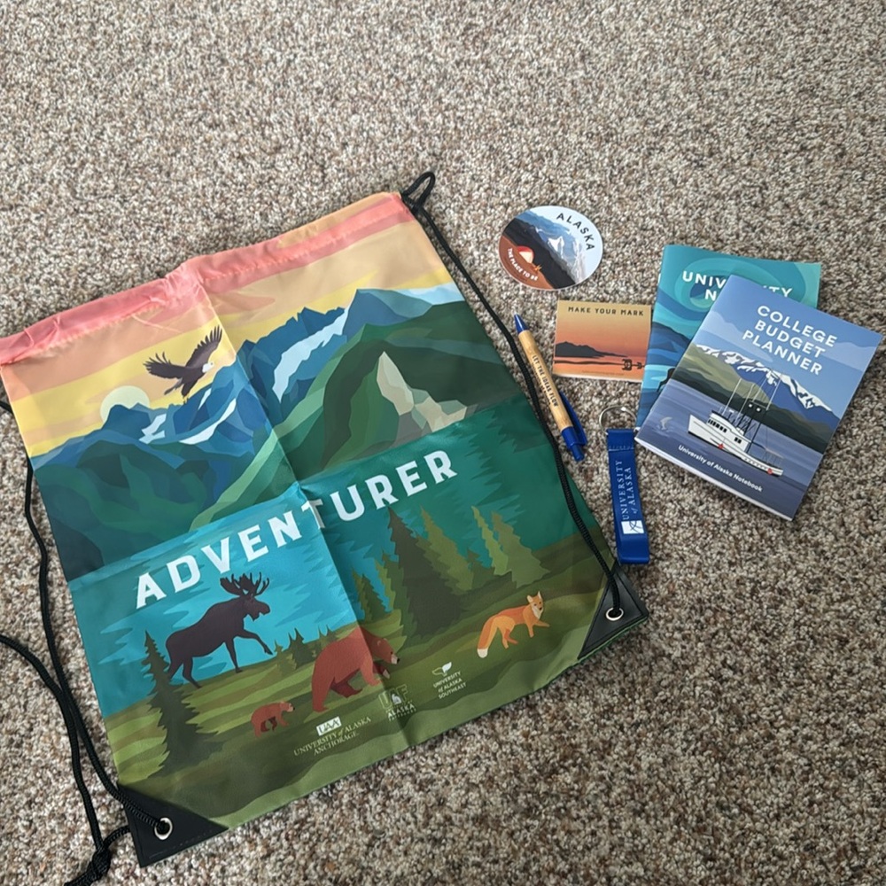 University of Alaska bundle drawstring bag key ring stickers notebooks poster